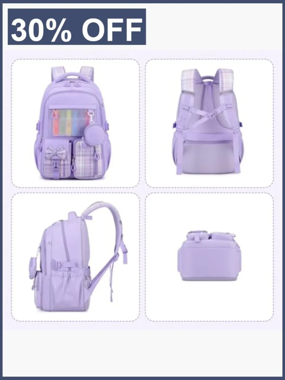Girls Backpack with Coin Purse, Lightweight 22.9L, 9 Pockets, Travel Camp